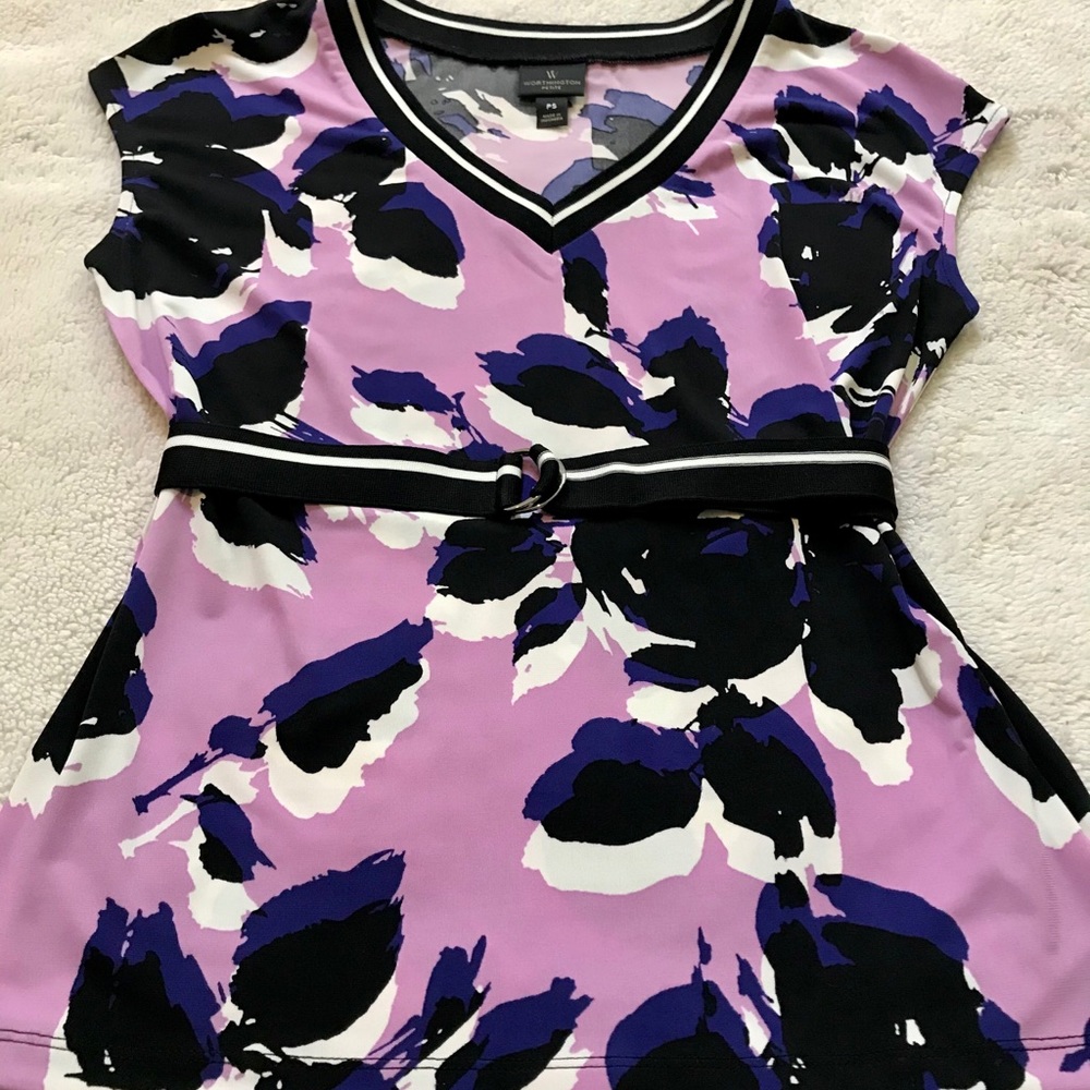 Worthington V-Neck Belted Top- New!